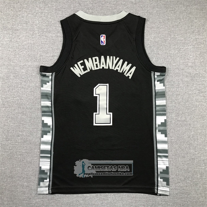 Camiseta Nino San Antonio Spurs Victor Wembanyama NO 1 Statement 2022-23 Negro